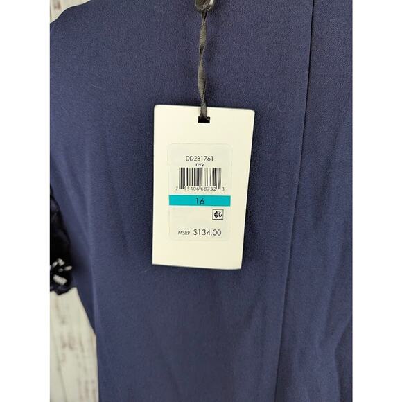 Dkny Flutter Sleeve Scuba Crepe Dress Navy Women's Size 16 Mini Short Sleeve - Picture 5 of 5